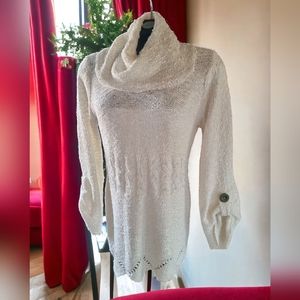 Jeune Jeunesse Vtg Cream Pearl Embellished Cowl Neck Sweater